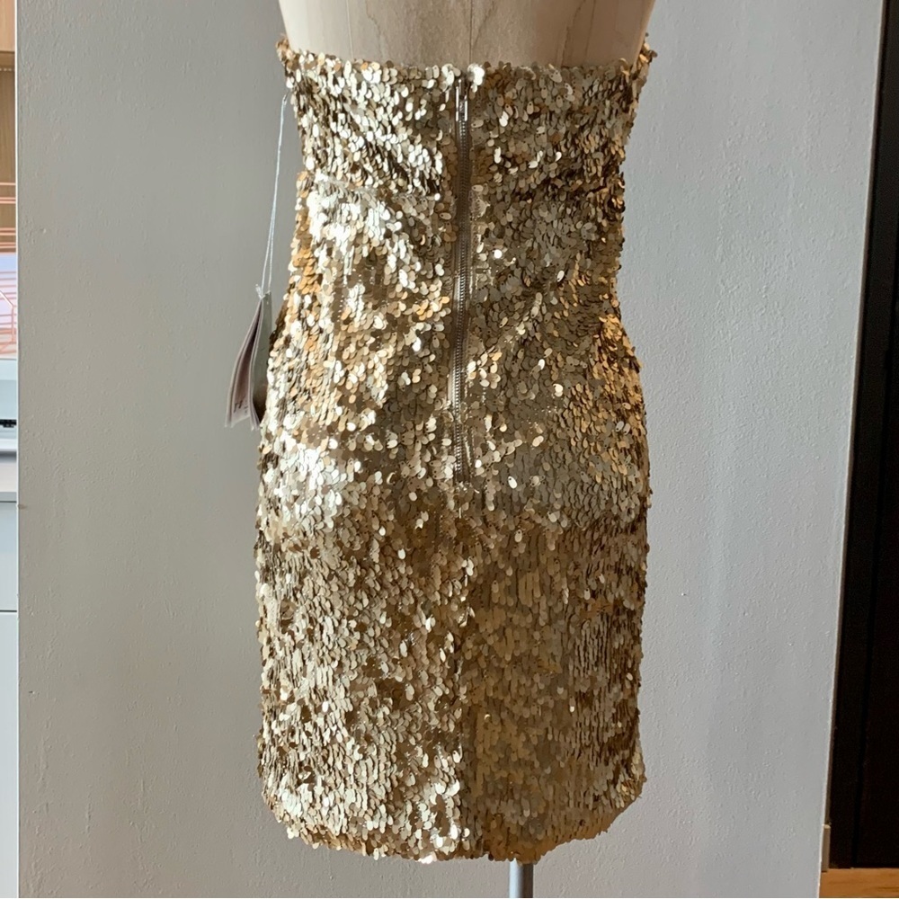 Sparkle and Fade Gold Sequin Mini Strapless Tube Dress Women’s Size 4 NWT - Picture 5 of 10